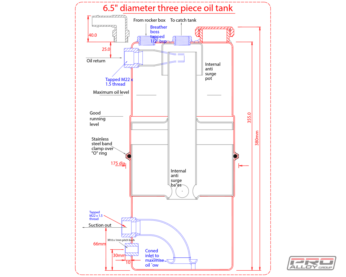 5 Litre - 6.5"OD - Dry Sump Tank Dry Sump Tank - Pro Alloy