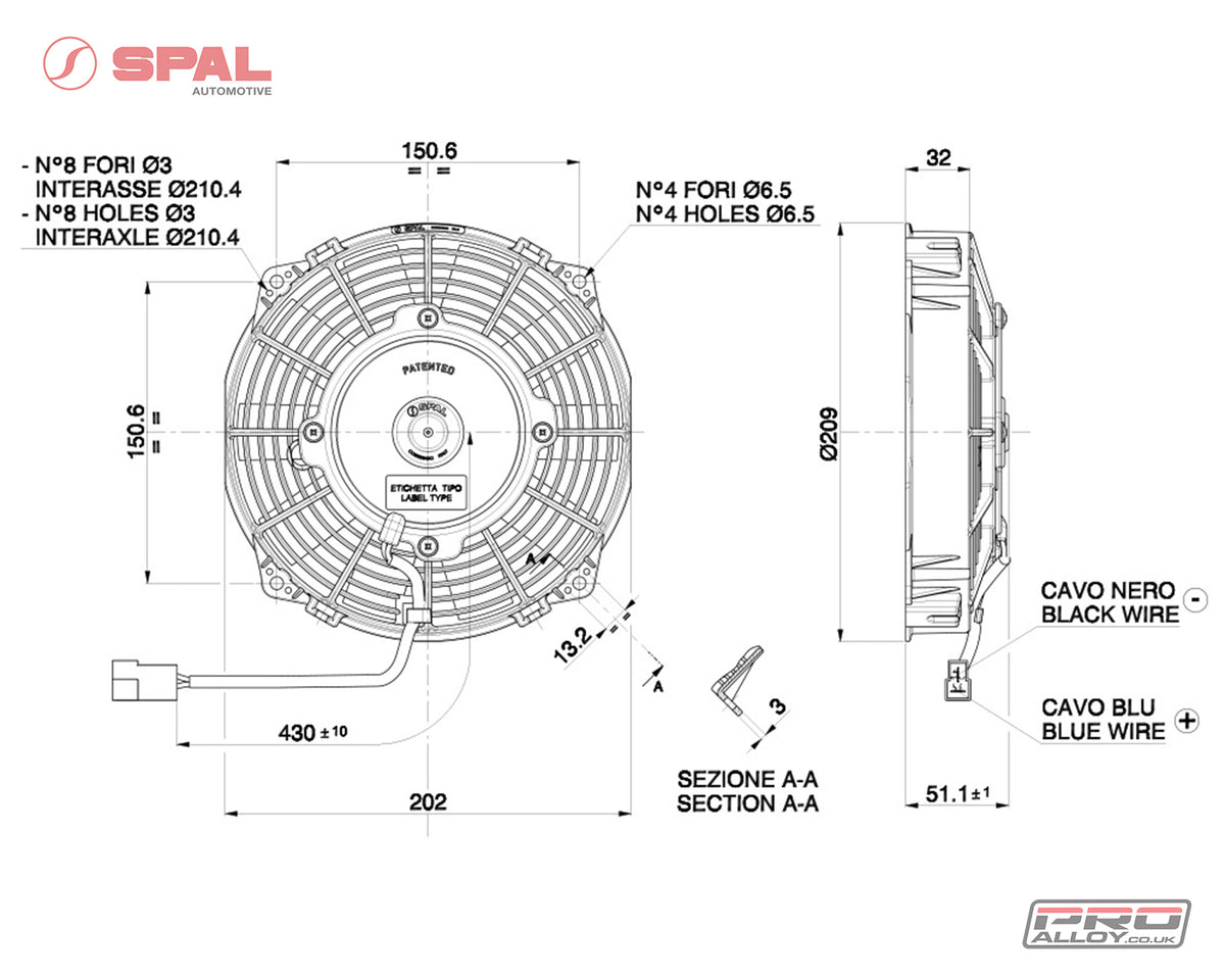 SPAL Slimline 8"Ø Cooling Fan Fan Kit - Pro Alloy