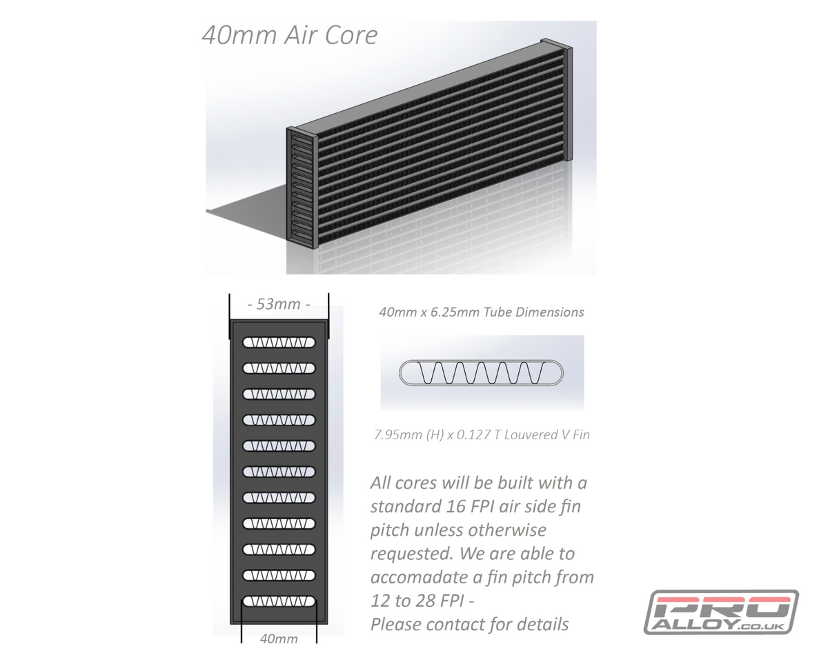 Air Intercooler Core 40mm Deep | 206mm Stack Height - Core height Core - Pro Alloy