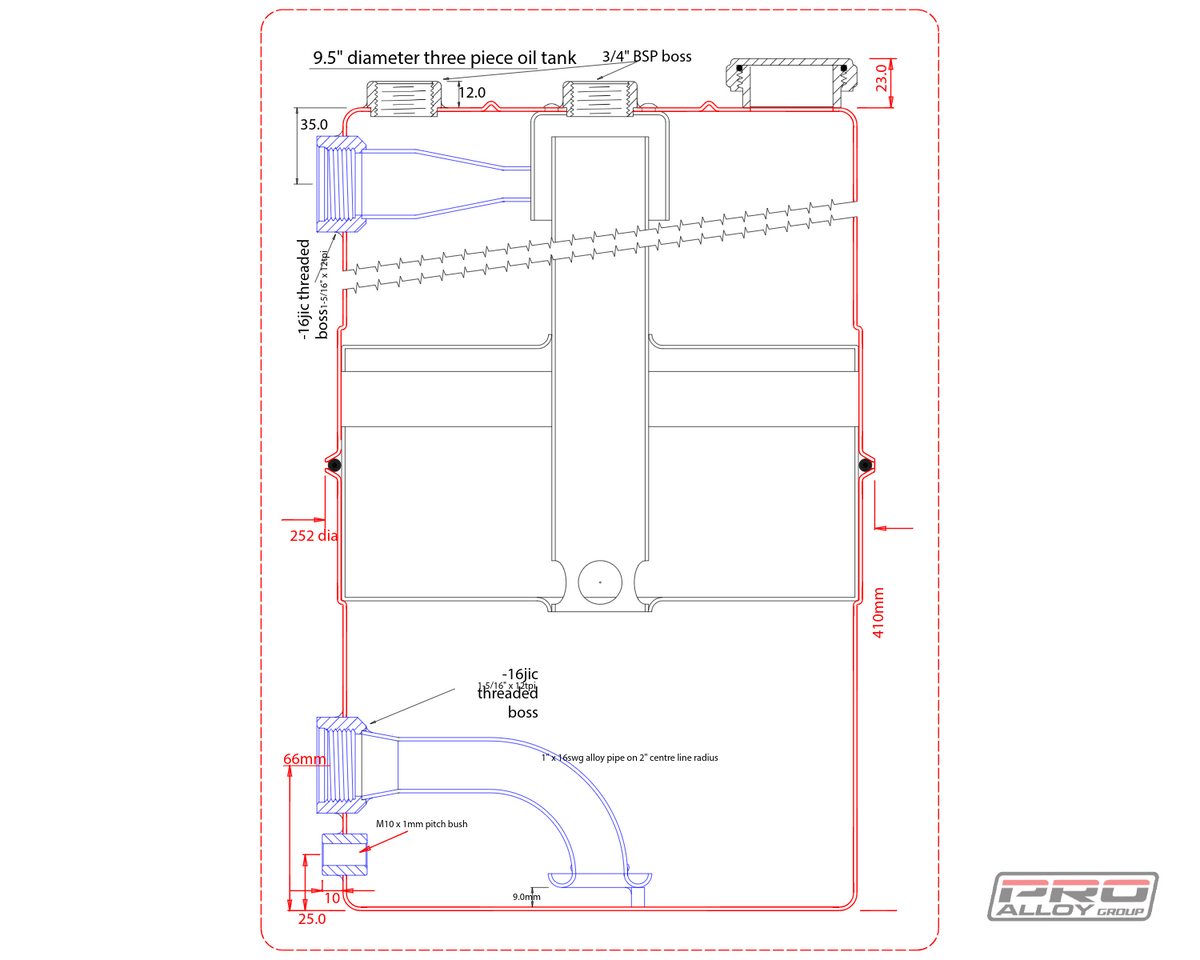 10 Litre - 9.5&quot;OD - Dry Sump Tank Dry Sump Tank - Pro Alloy